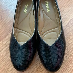 J. Renee’ Bambalina Lizard Print Patent Leather Black Block Heel Pumps